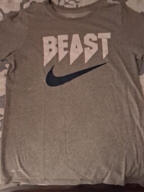 Nike Gray Tee with White "BEAST" and Navy Swoosh